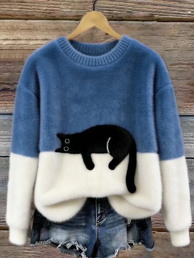 Belinda - Oversized trøje med katte-motiv