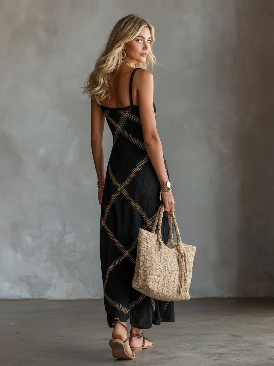 Renée – Robe Géométrique Noir Camel