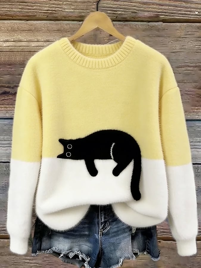 Belinda - Oversized trøje med katte-motiv