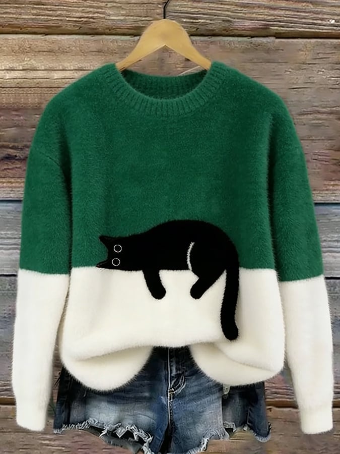 Belinda - Oversized trøje med katte-motiv