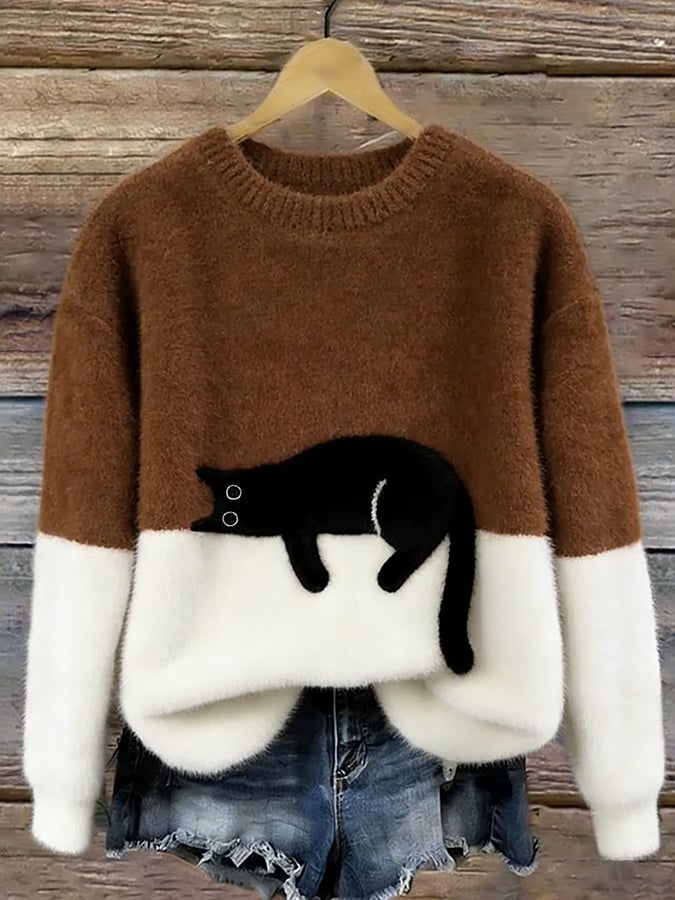 Belinda - Oversized trøje med katte-motiv