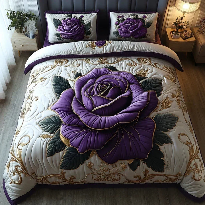 3-delt quiltet sengetæppesæt – Violet rose