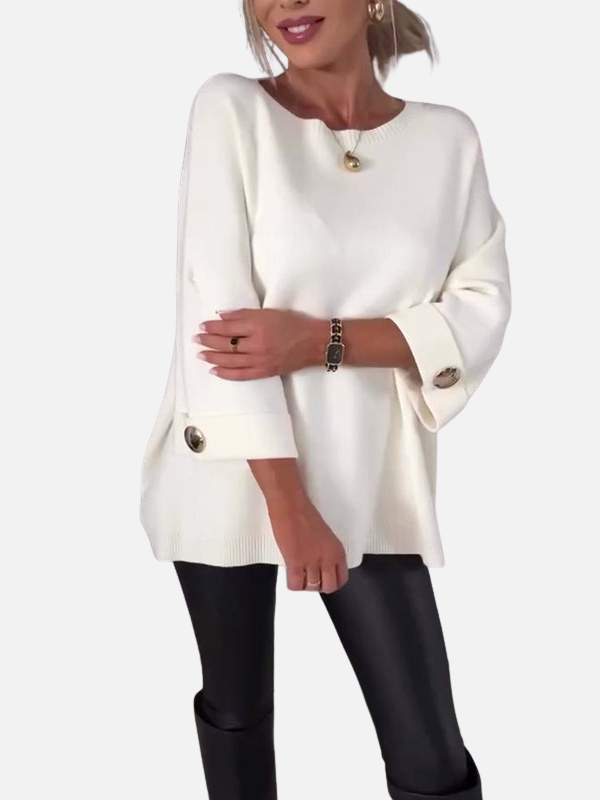 Anne | Lang striktrøje med knapdetaljer