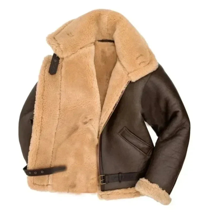 Sherpa-fôret falsk læder aviator vinterjakke