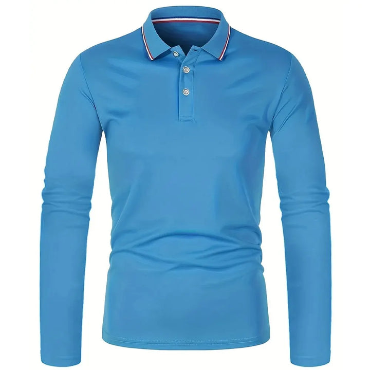 Langærmet herre-poloshirt med knapstolpe og kontrastkrave | Nordlys Copenhagen