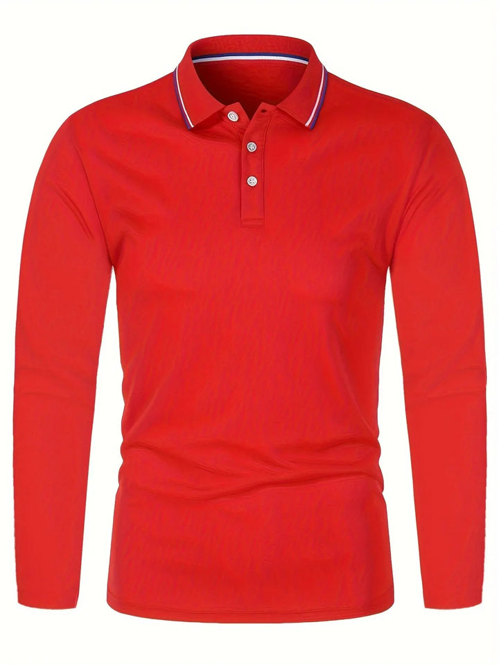 Langærmet herre-poloshirt med knapstolpe og kontrastkrave | Nordlys Copenhagen