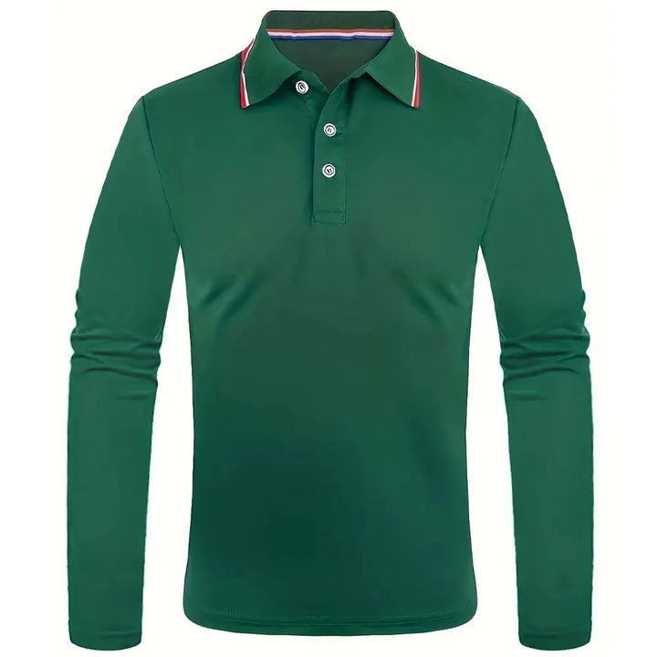 Langærmet herre-poloshirt med knapstolpe og kontrastkrave | Nordlys Copenhagen