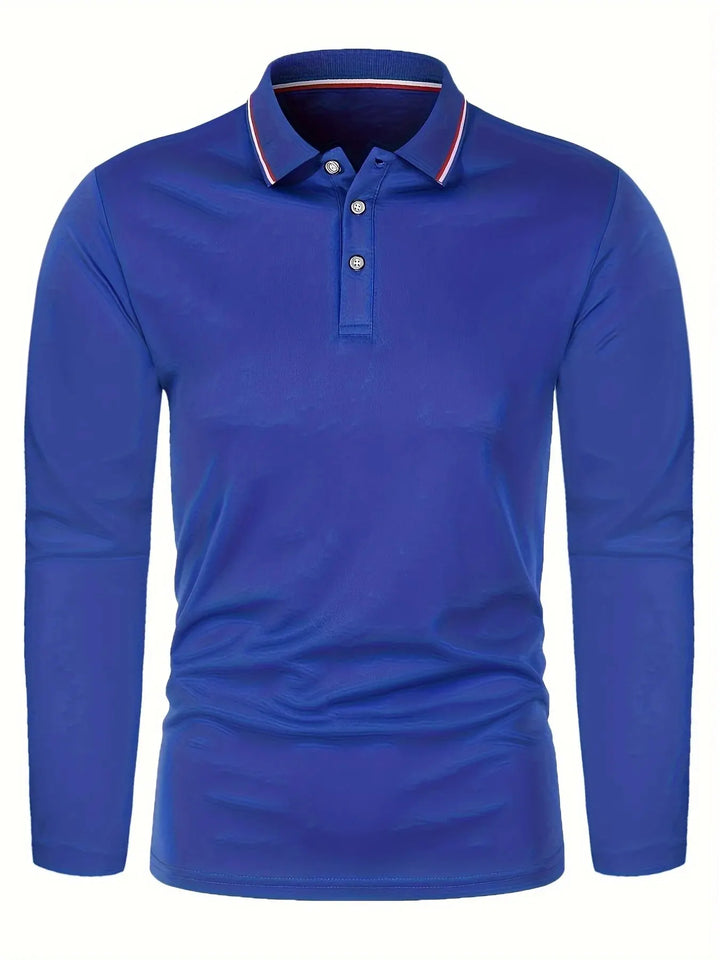 Langærmet herre-poloshirt med knapstolpe og kontrastkrave | Nordlys Copenhagen