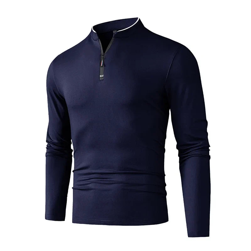 T-shirt à manches longues pour hommes avec col montant et fermeture éclair quart | Aveloire Paris