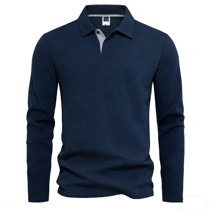 Langærmet herre-poloshirt med knapstolpe og kontrastdetaljer | Nordlys Copenhagen
