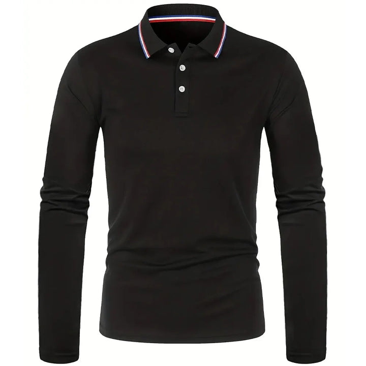 Langærmet herre-poloshirt med knapstolpe og kontrastkrave | Nordlys Copenhagen