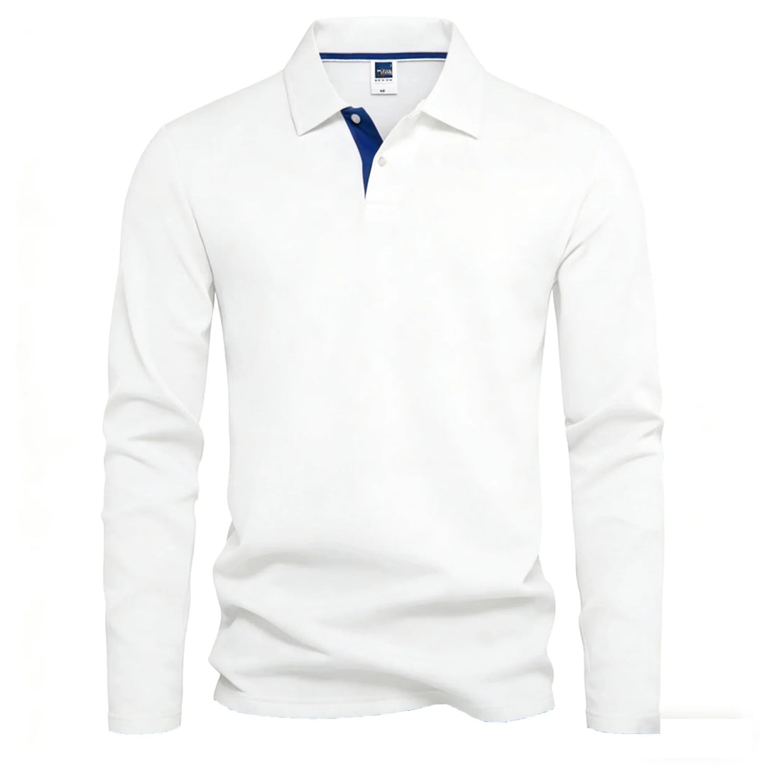 Langærmet herre-poloshirt med knapstolpe og kontrastdetaljer | Nordlys Copenhagen