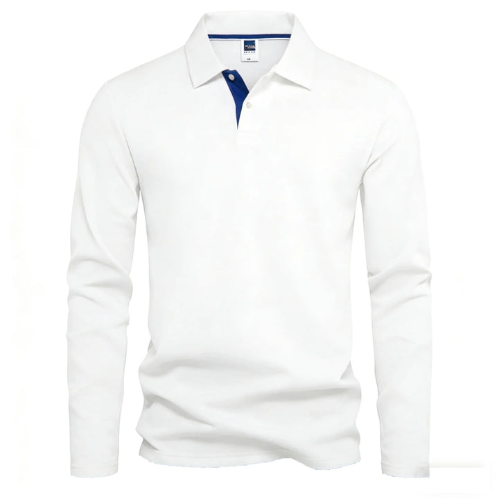 Langærmet herre-poloshirt med knapstolpe og kontrastdetaljer | Nordlys Copenhagen