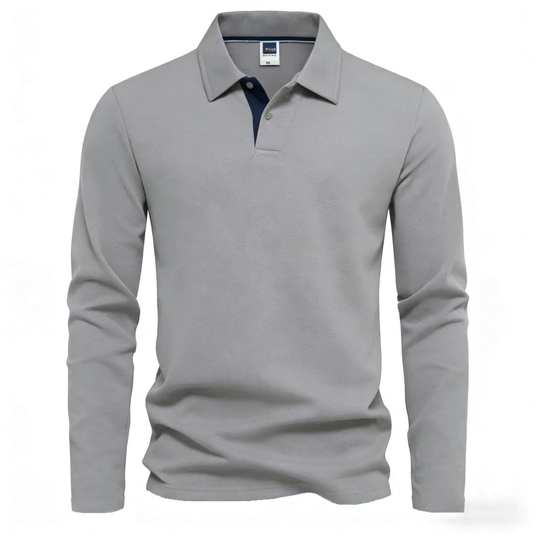 Langærmet herre-poloshirt med knapstolpe og kontrastdetaljer | Nordlys Copenhagen