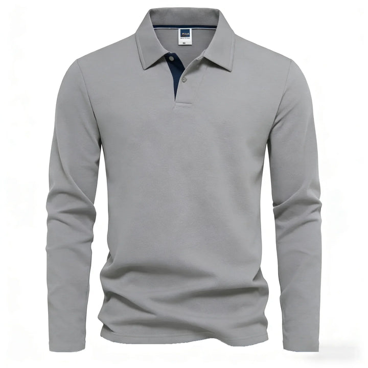 Langærmet herre-poloshirt med knapstolpe og kontrastdetaljer | Nordlys Copenhagen