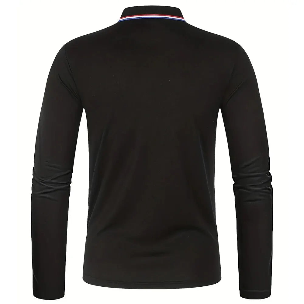 Langærmet herre-poloshirt med knapstolpe og kontrastkrave | Nordlys Copenhagen