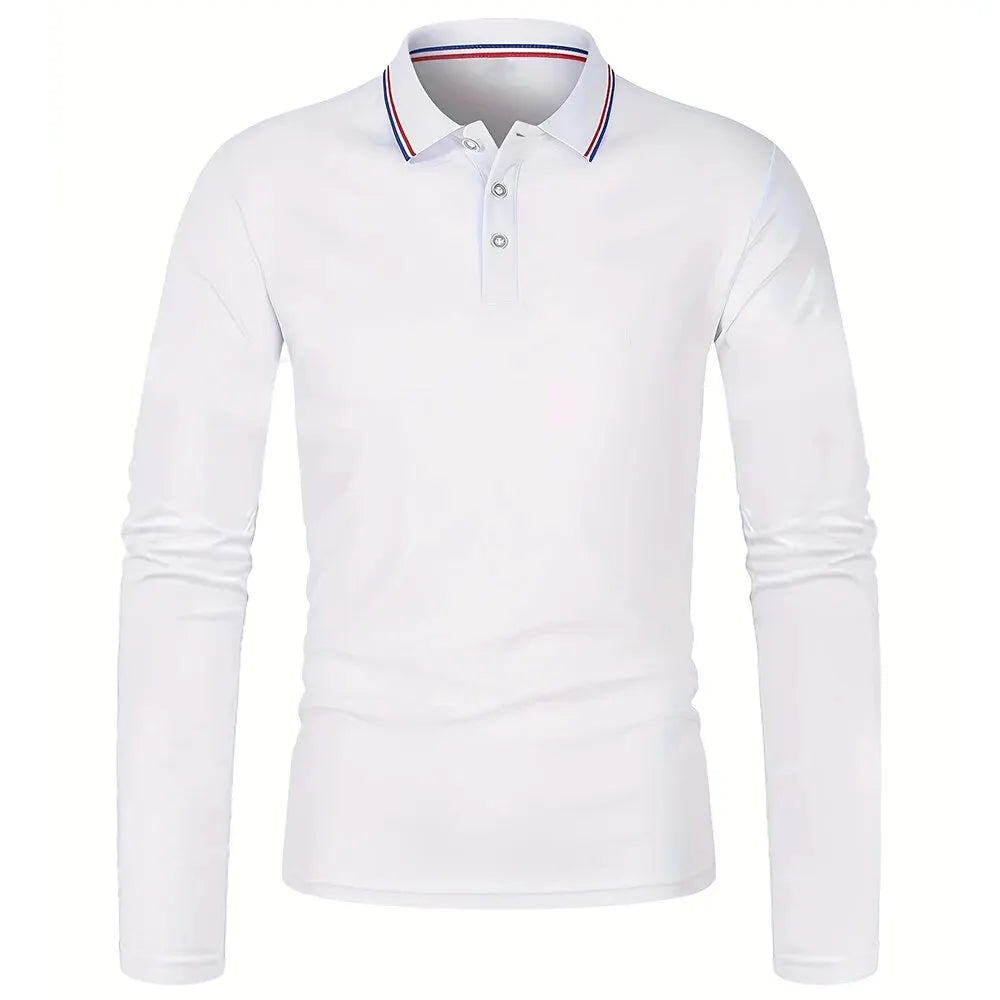 Langærmet herre-poloshirt med knapstolpe og kontrastkrave | Nordlys Copenhagen