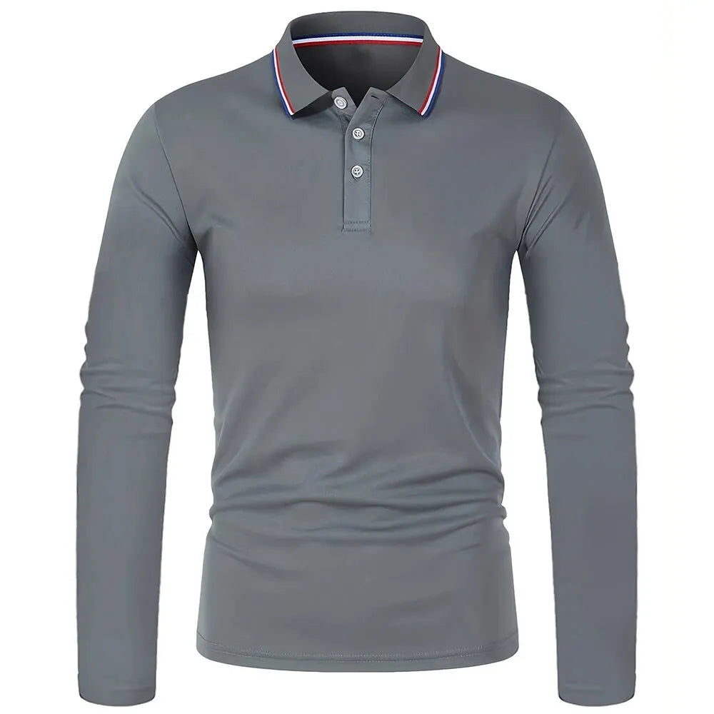 Langærmet herre-poloshirt med knapstolpe og kontrastkrave | Nordlys Copenhagen