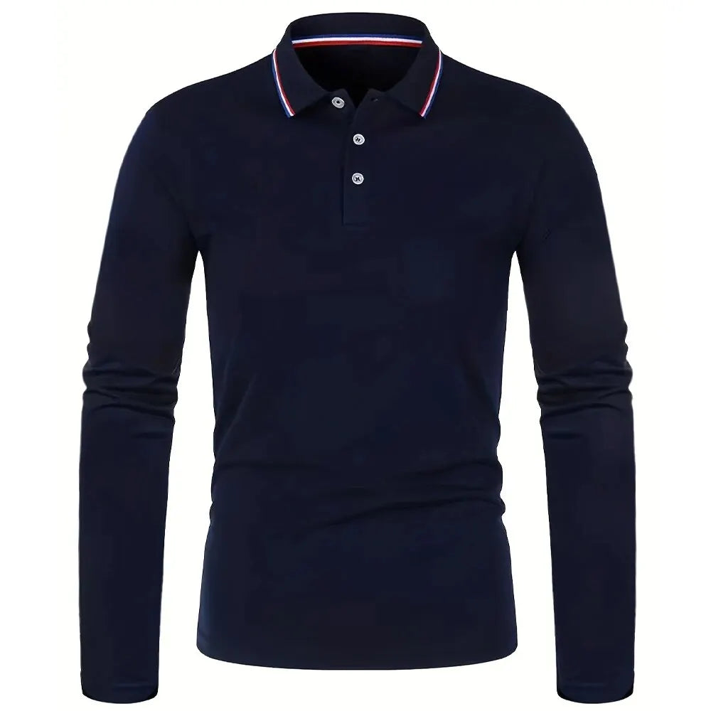 Langærmet herre-poloshirt med knapstolpe og kontrastkrave | Nordlys Copenhagen