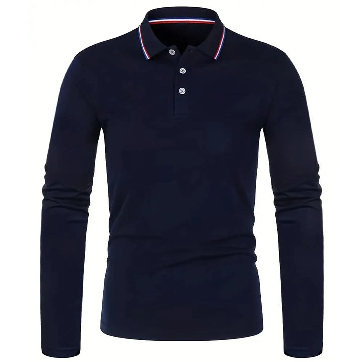Langærmet herre-poloshirt med knapstolpe og kontrastkrave | Nordlys Copenhagen