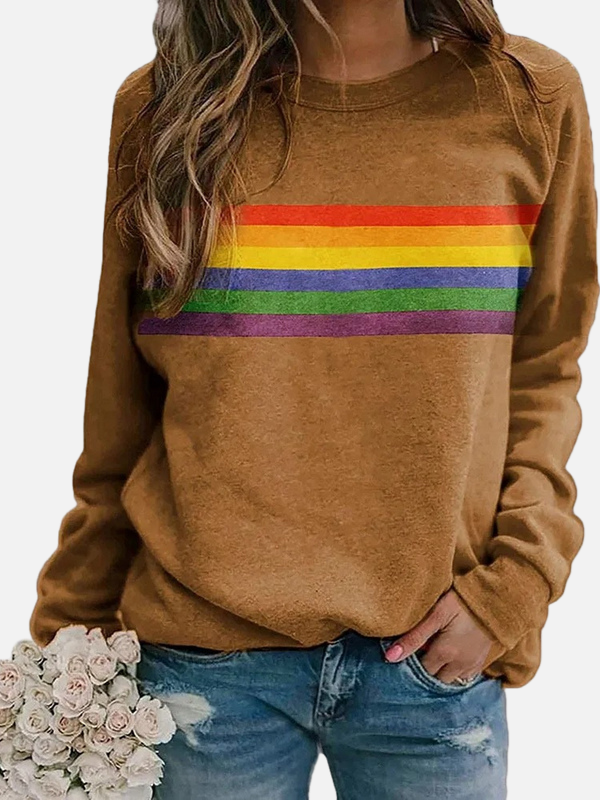 Helle | Sweatshirt med regnbuefarvede striber og rund hals