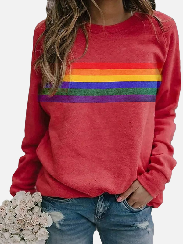 Helle | Sweatshirt med regnbuefarvede striber og rund hals
