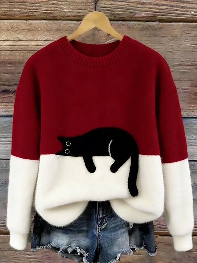 Belinda - Oversized trøje med katte-motiv