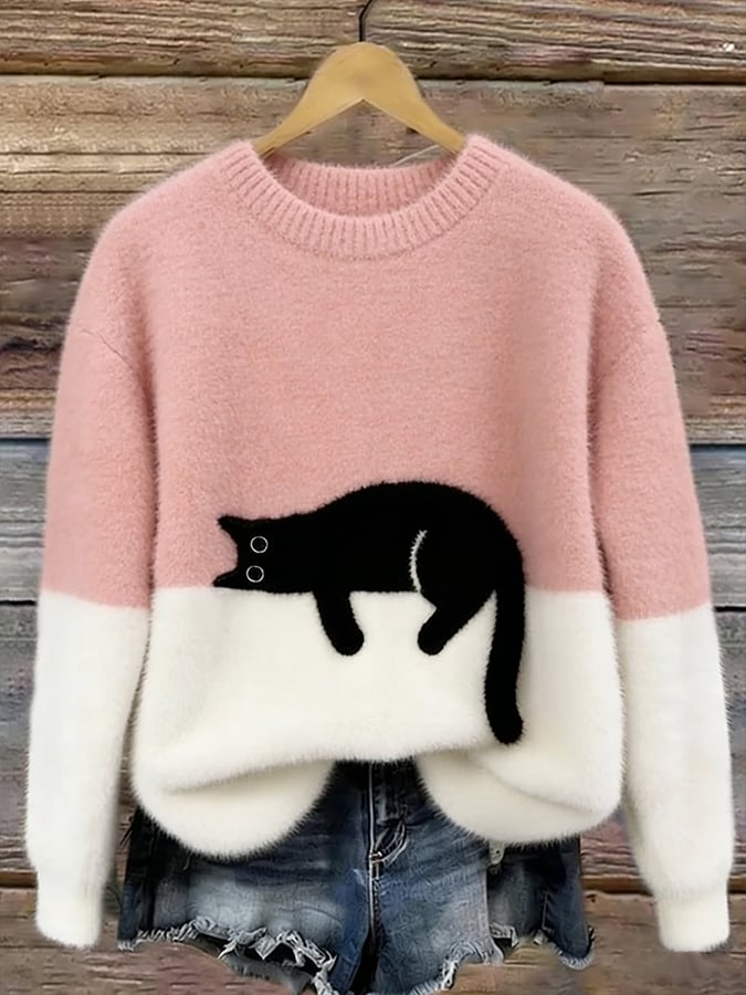Belinda - Oversized trøje med katte-motiv