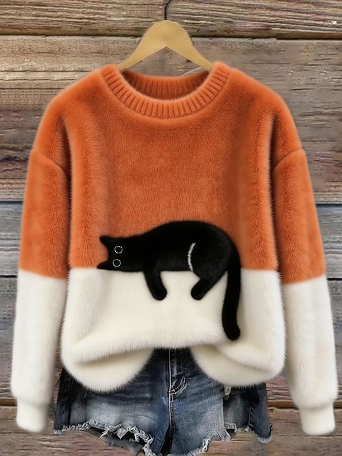Belinda - Oversized trøje med katte-motiv