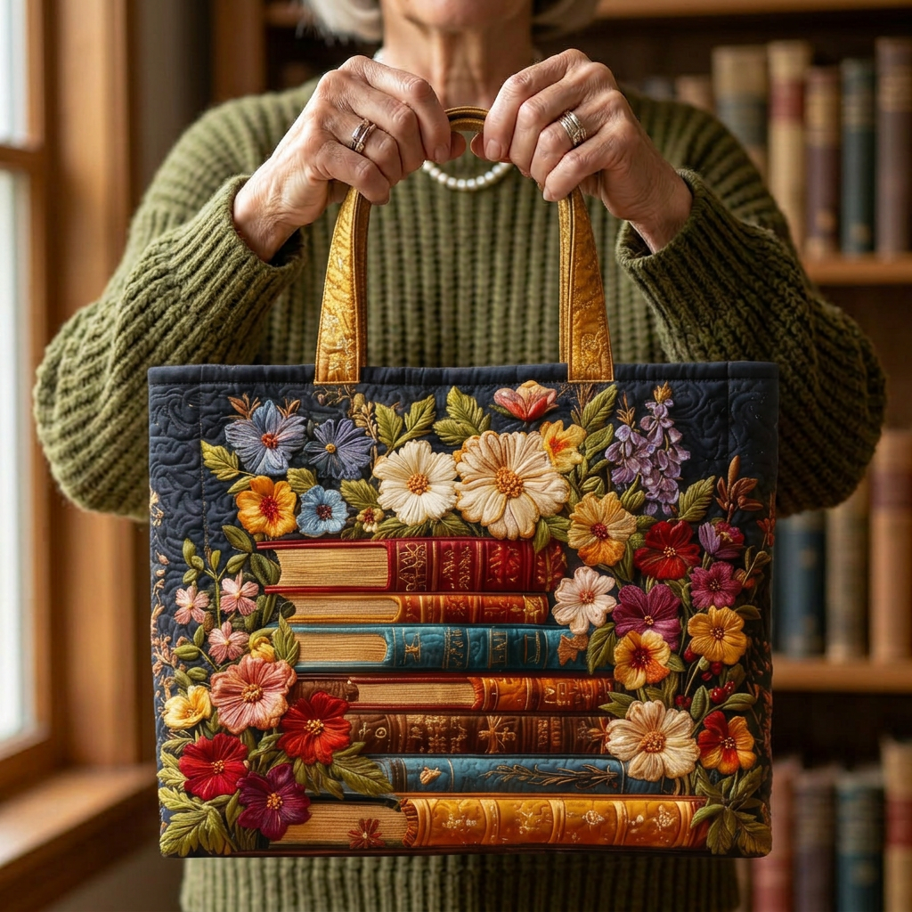 Håndlavet taske med blomstermotiv