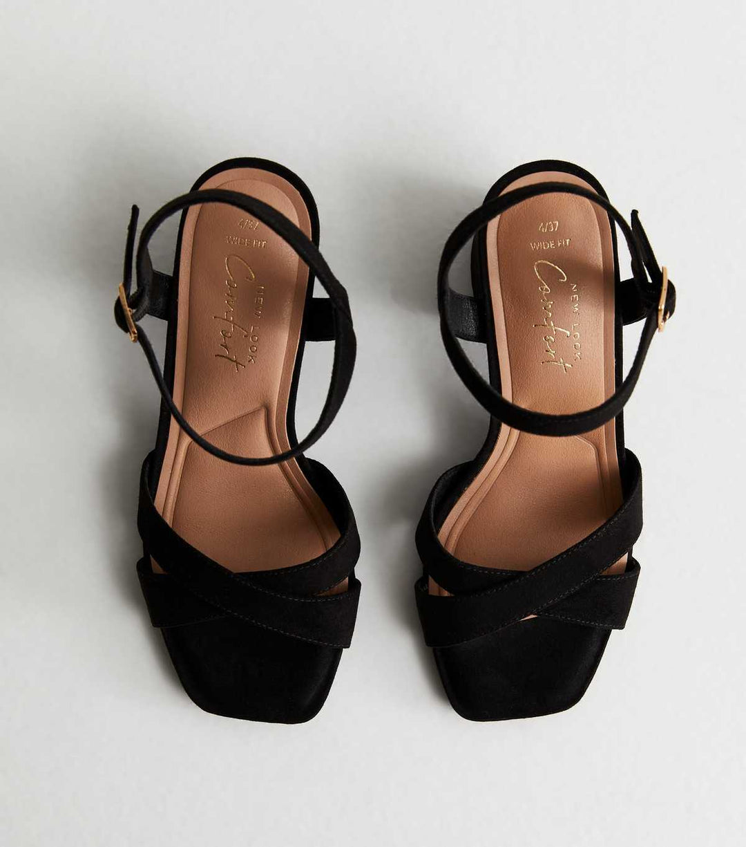 Largeur Ajustement Sandales à Talons Bloc en Velours Noir 2 Pièces | New Look